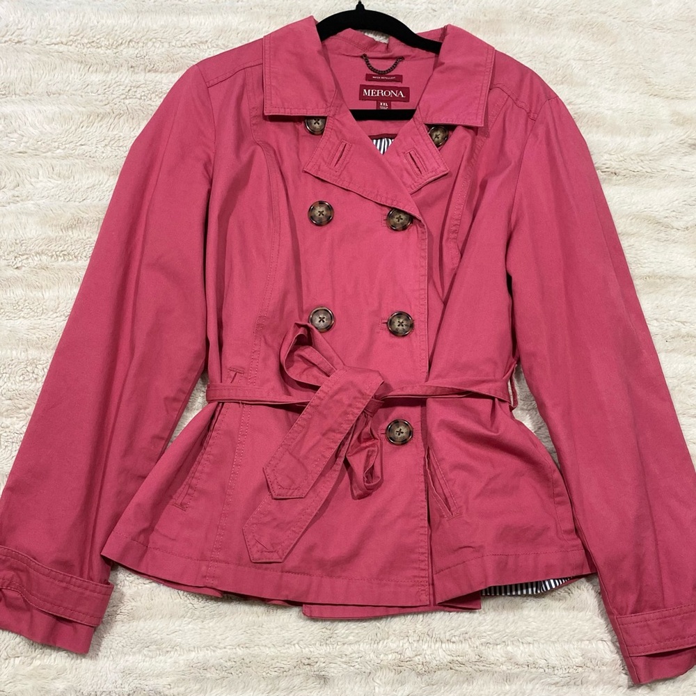 Merona Pink Tailored Trench Coat with Collared Neckline